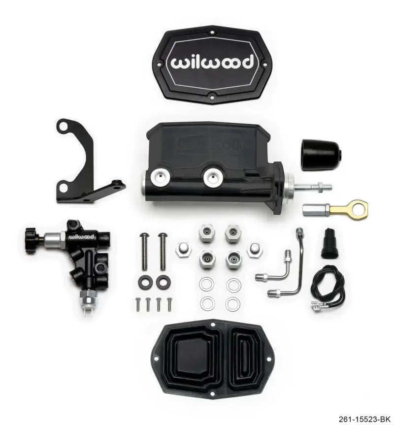 Wilwood Compact Tandem M/C - 15/16in Bore w/Bracket and Valve fits Mustang (Pushrod) - Black - Truck & Automotive