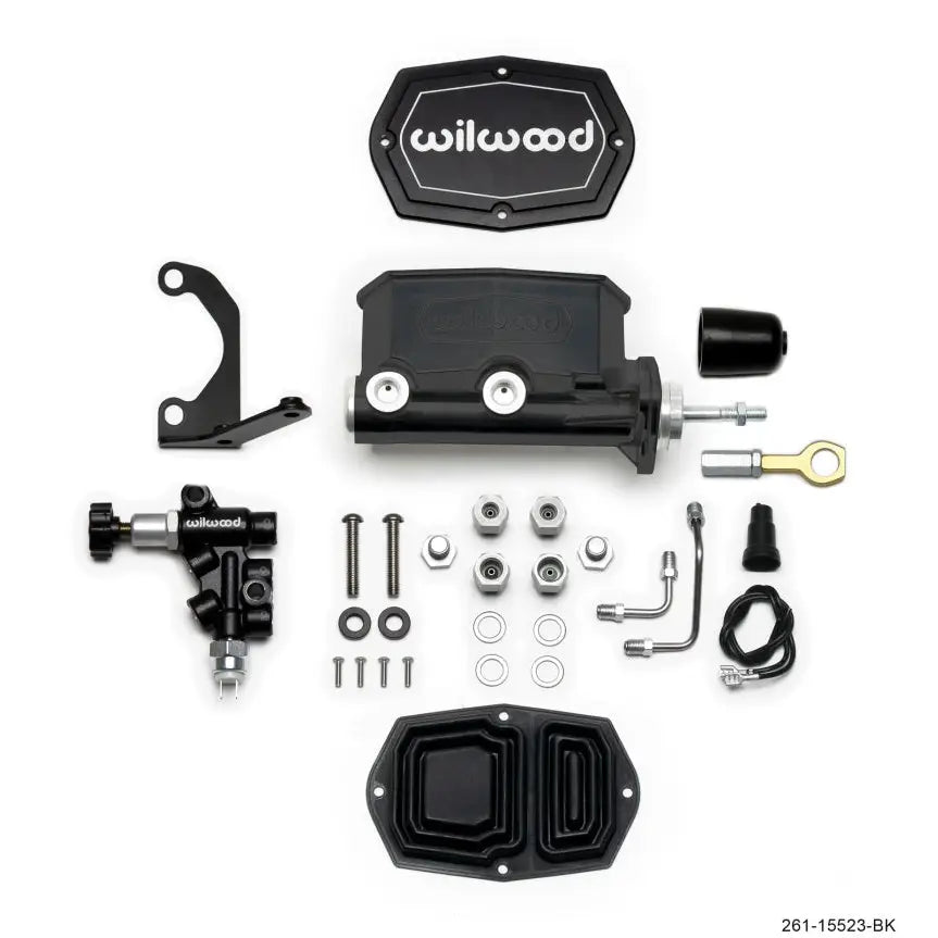 Wilwood 261-15523-BK Wilwood Compact Tandem M/C - 15/16in Bore w/Bracket and Valve fits Mustang (Pushrod) - Black