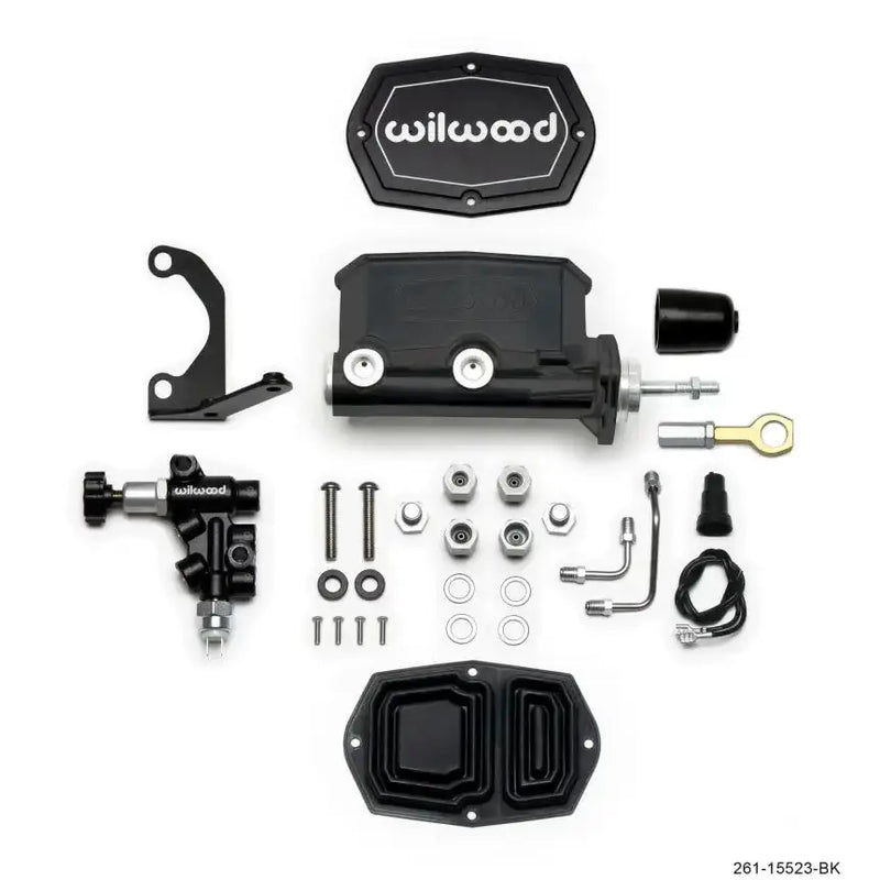 Wilwood Compact Tandem M/C - 15/16in Bore w/Bracket and Valve fits Mustang (Pushrod) - Black - Truck & Automotive