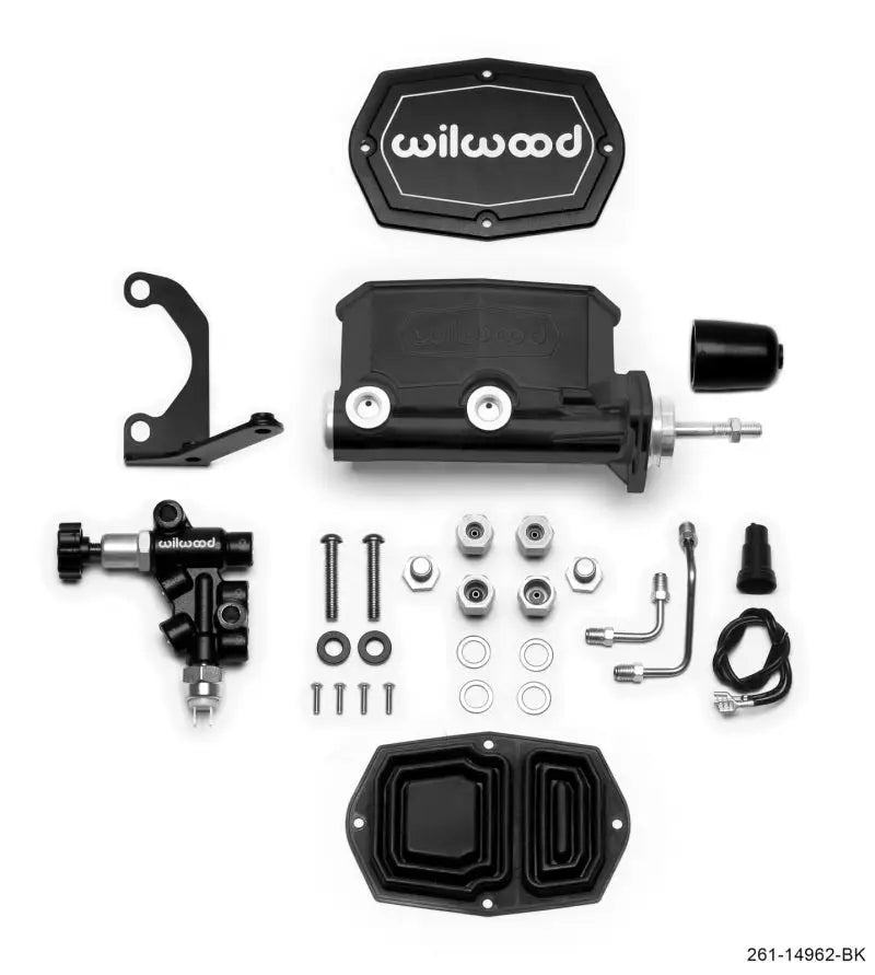 Wilwood Compact Tandem M/C - 15/16in Bore - w/Bracket and Valve (Pushrod) - Black - Truck & Automotive
