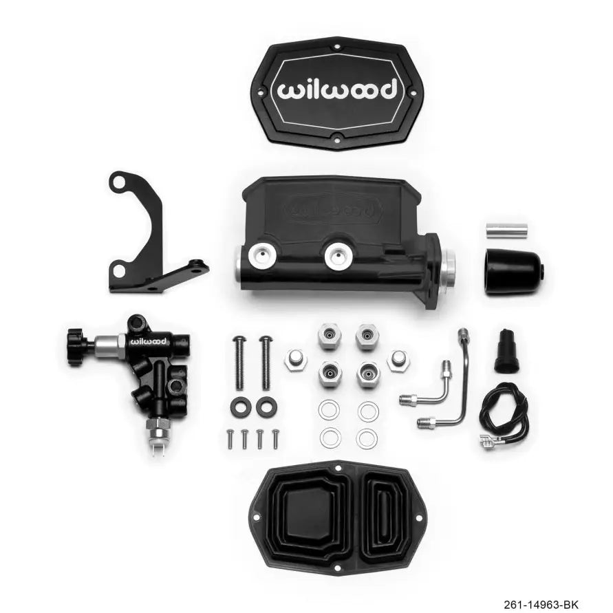 Wilwood 261-14963-BK Wilwood Compact Tandem M/C - 1in Bore - w/Bracket and Valve (Pushrod) - Black