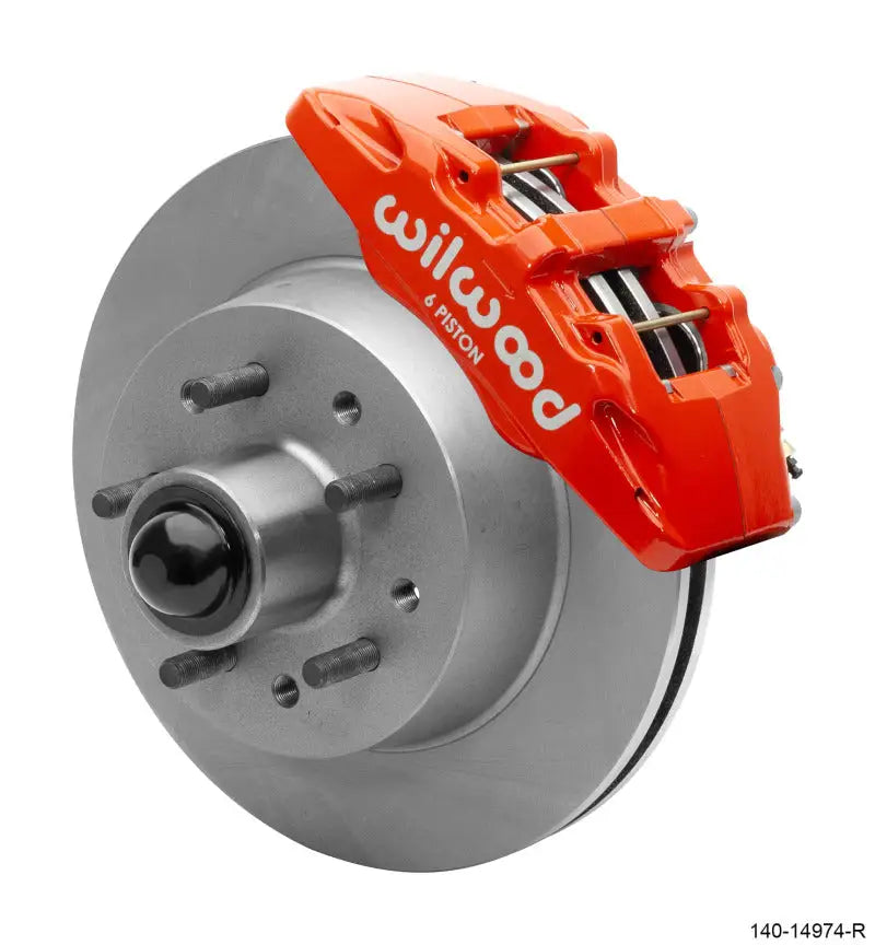 Red 6-piston Wilwood Dynapro hub kit with vented rotor for top braking performance