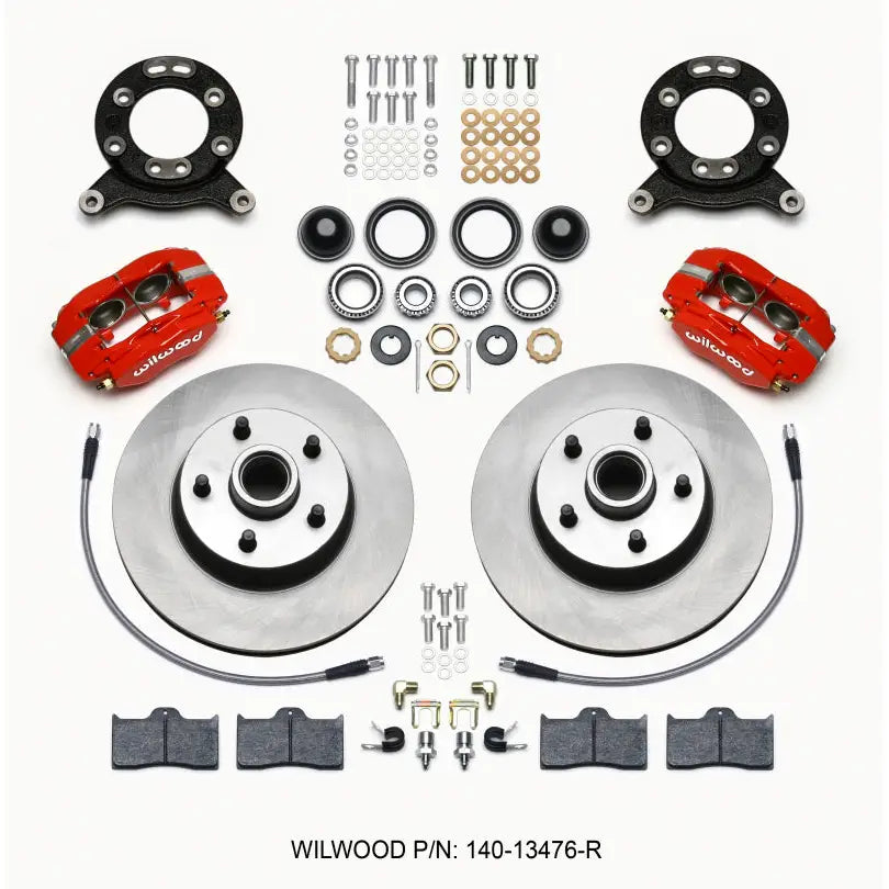 Wilwood 140-13476-R Wilwood Forged Dynalite-M Front Kit 11.30in 1 PC Rotor&Hub Red 1965-1969 Mustang Disc & Drum Spindle