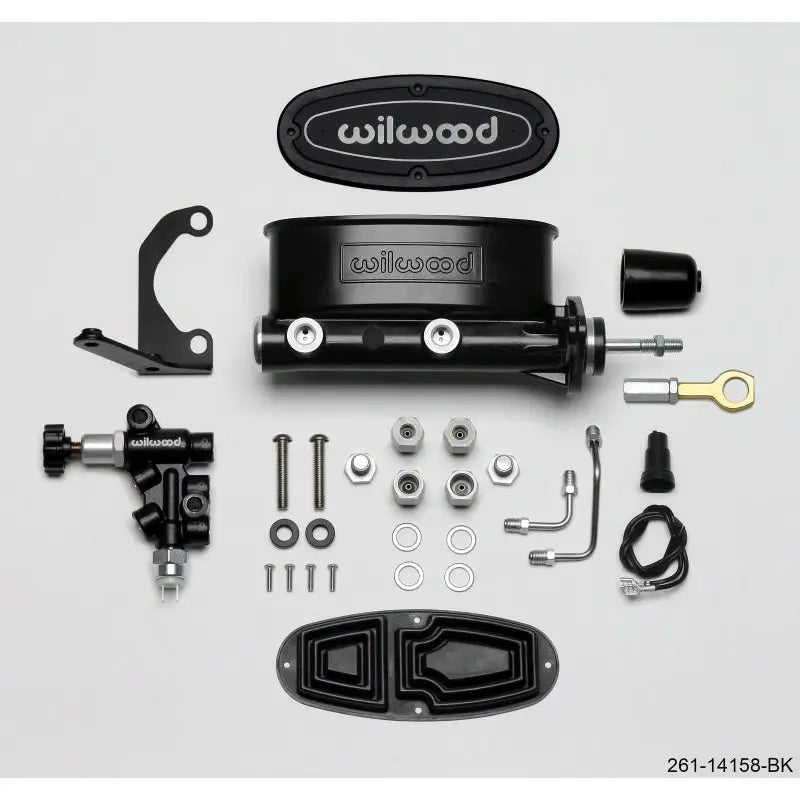 Wilwood 261-14158-BK Wilwood HV Tandem M/C Kit w L/H Bracket & Prop Valve - 15/16in Bore Black-W/Push. - Early Mustang