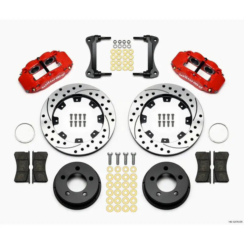 Wilwood 140-12576-DR Wilwood Narrow Superlite 4R Front Kit 12.19in Drilled Red 87-89 Jeep YJ