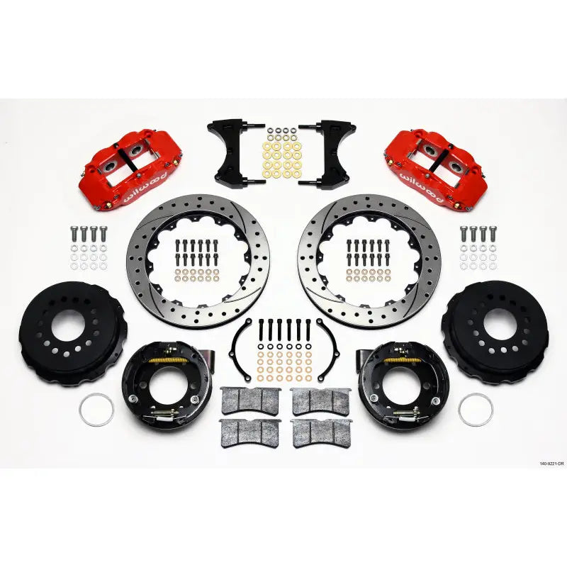 Wilwood 140-9221-DR Wilwood Narrow Superlite 4R Rear P-Brk Kit 12.88in Drill Red 2005-2014 Mustang