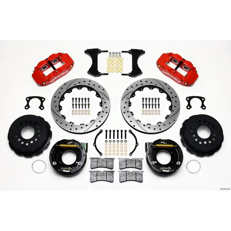 Wilwood 140-9219-DR Wilwood Narrow Superlite 4R Rear P-Brk Kit 12.88in Drill Red Big Ford New Style 2.50in Offset