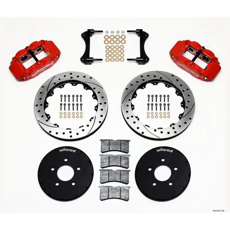 Wilwood 140-9107-DR Wilwood Narrow Superlite 6R Front Hat Kit 12.88in Drill Red 1994-2004 Mustang