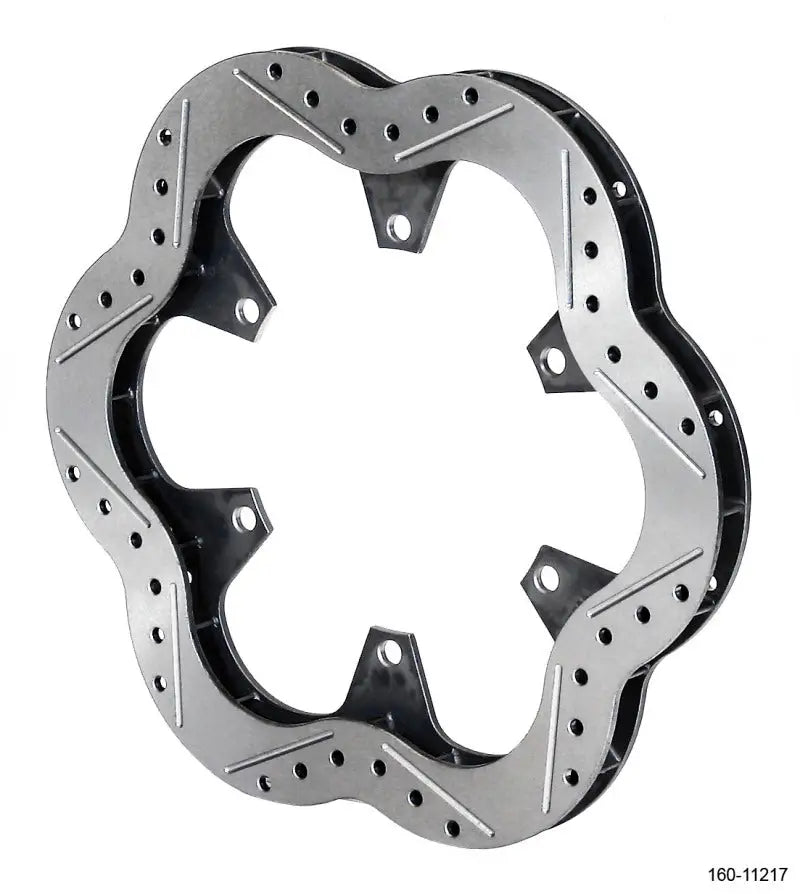 Perforated, slotted, bracketed Wilwood Rotor-Stainless Scalloped disc for high-performance braking