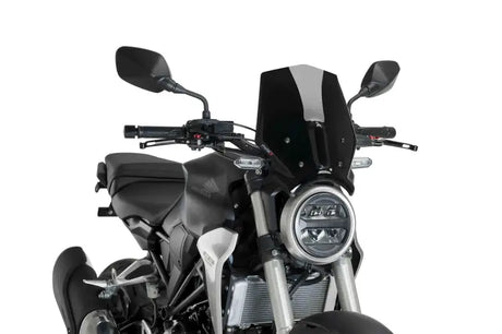 Black Honda CB125R with gen sport black windscreen naked for a sleek look