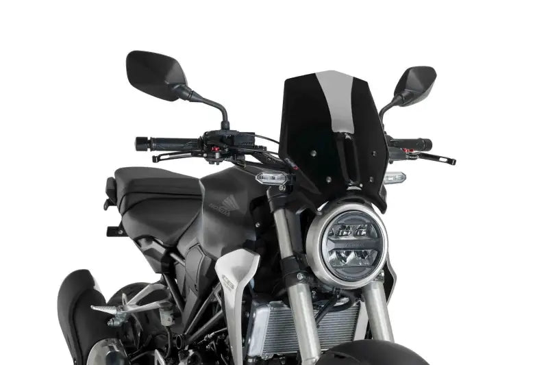 Black Honda CB125R with gen sport black windscreen naked for a sleek look