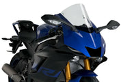 Blue and black Yamaha motorcycle with OEM windscreen from Windscreen R Racer Smoke Yam