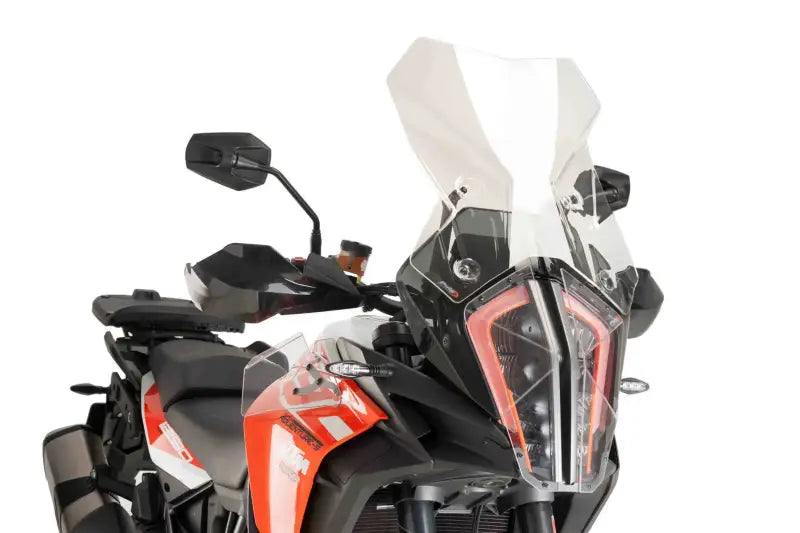 Orange and white motorcycle with windscreen touring clear for KTM touring bikes