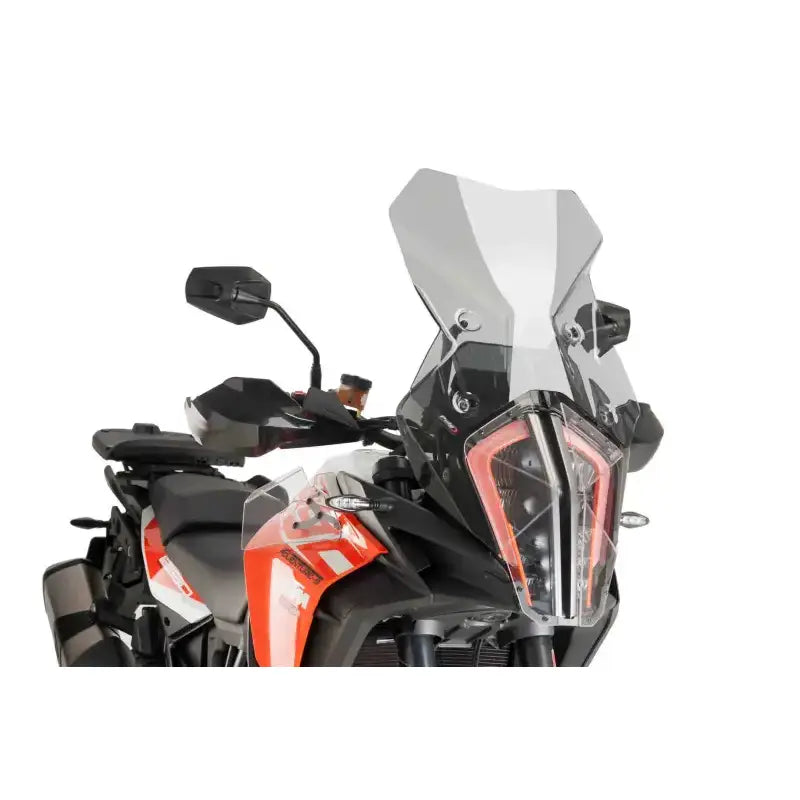 Orange and black motorcycle with windscreen touring smoke for Touring Smoke KTM bikes