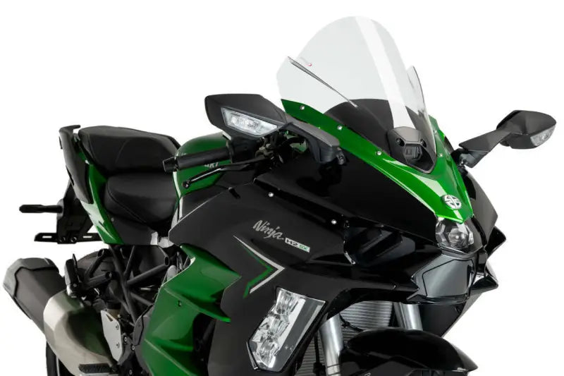 Green and black Ninja H2 SX motorcycle with Windscreen Z Racing Clear Kaw OEM windscreen