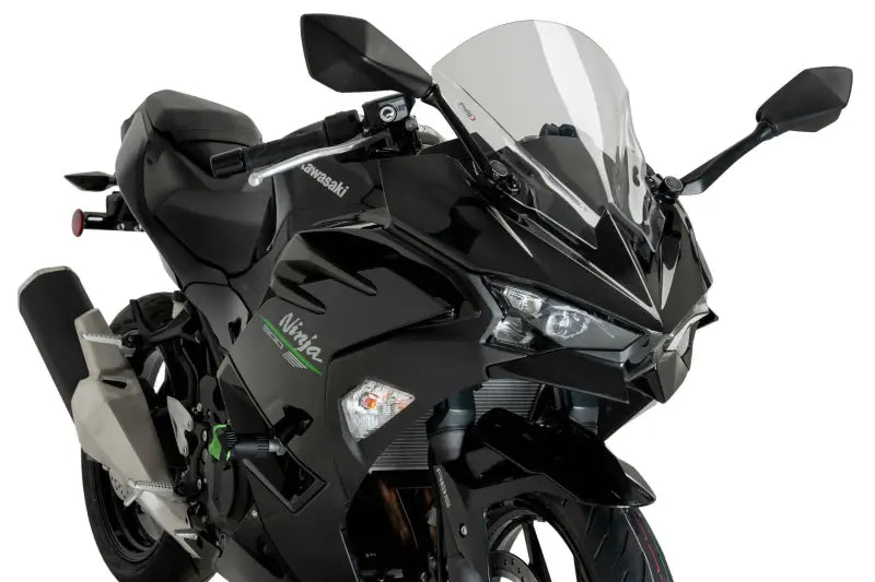 Black Kawasaki Ninja motorcycle with OEM windscreen from Windscreen Z Racing Clear Kaw