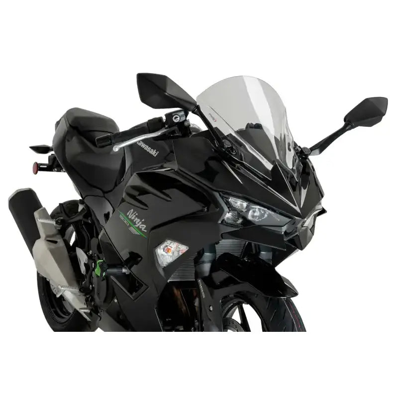 Black Kawasaki Ninja motorcycle with OEM windscreen from Windscreen Z Racing Clear Kaw