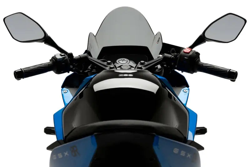 Blue and black motorcycle front with OEM windscreen for Windscreen Z Racing Smoke Suz