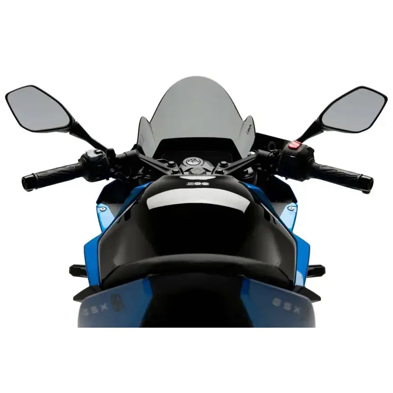 Blue and black motorcycle front with OEM windscreen for Windscreen Z Racing Smoke Suz