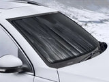 Windshield Shade Removable Roll Up With Velcro Strap For Storage; Direct-Fit; Fits Full Windshield; Silver/ Black