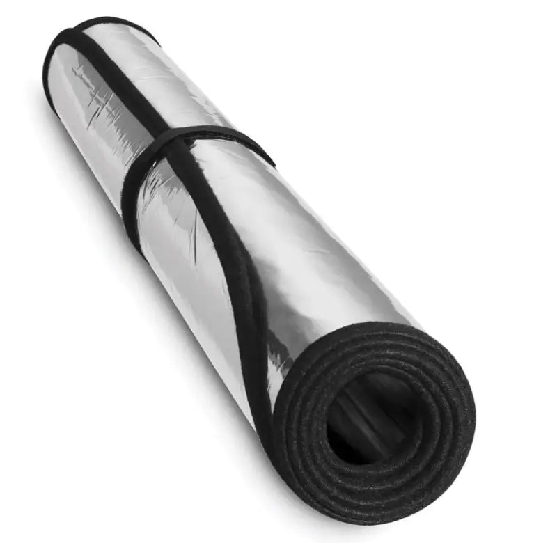 Windshield Shade Removable Roll Up With Velcro Strap For Storage; Direct-Fit; Fits Full Windshield; Silver/ Black