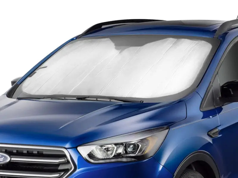 Windshield Shade Removable Roll Up With Velcro Strap For Storage; Direct-Fit; Fits Full Windshield; Silver/ Black