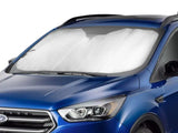 Windshield Shade Removable Roll Up With Velcro Strap For Storage; Direct-Fit; Fits Full Windshield; Silver/ Black