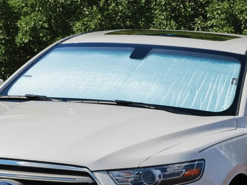 Windshield Shade Removable Roll Up With Velcro Strap For Storage; Direct-Fit; Fits Full Windshield; Silver/ Black
