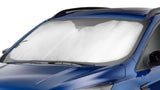 Windshield Shade Removable Roll Up With Velcro Strap For Storage; Direct-Fit; Fits Full Windshield; Silver/ Black