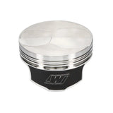 Shiny silver piston with black skirt from Wiseco Chevy LS Series bore piston kit