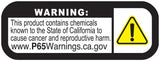 California Proposition 65 warning label on Wiseco Chevy LS Series bore piston kit