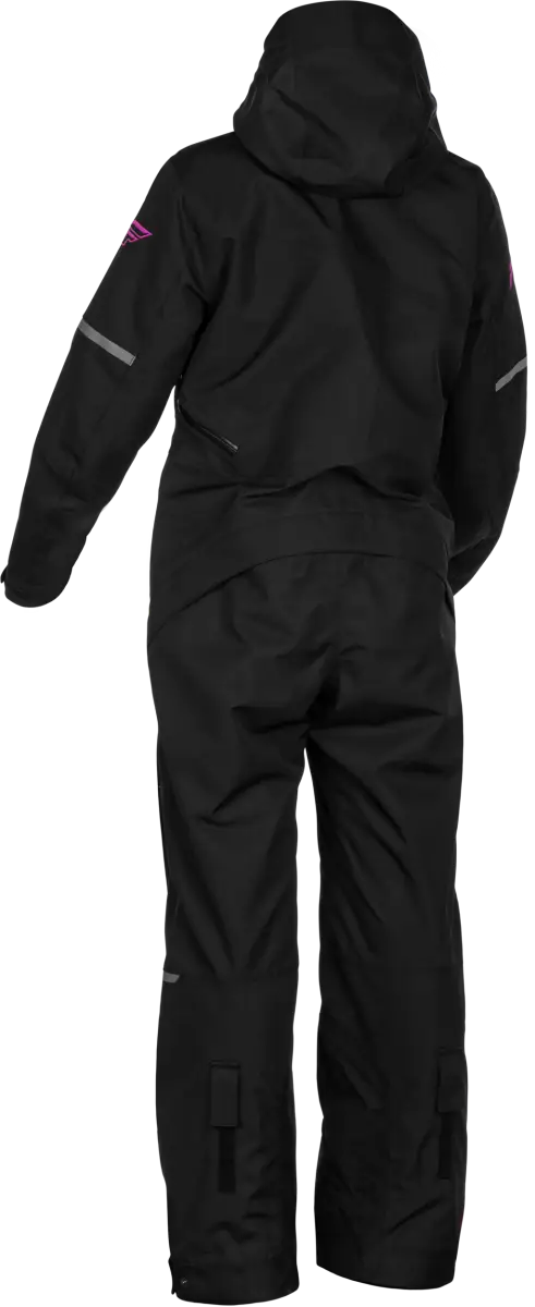 Black hooded snowsuit from Women’s Cobalt Shell Monosuit Black Fuschia ideal for powersports activities
