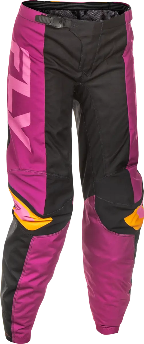 Women*s motocross pants in black, magenta, and yellow for off-road riding gear