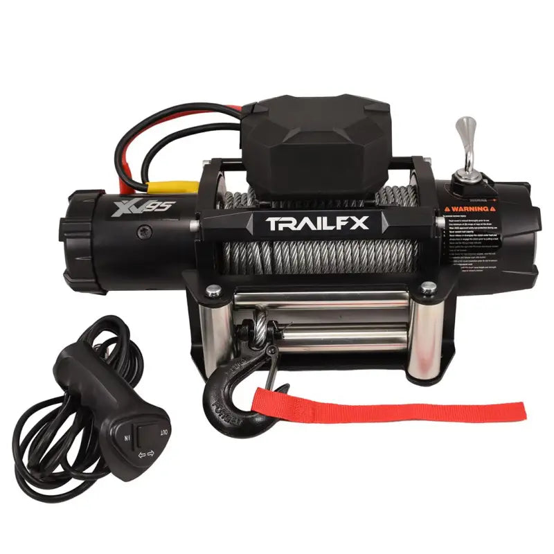 Black and silver WXV95B Trailfx Xv95 steel cable winch with remote control
