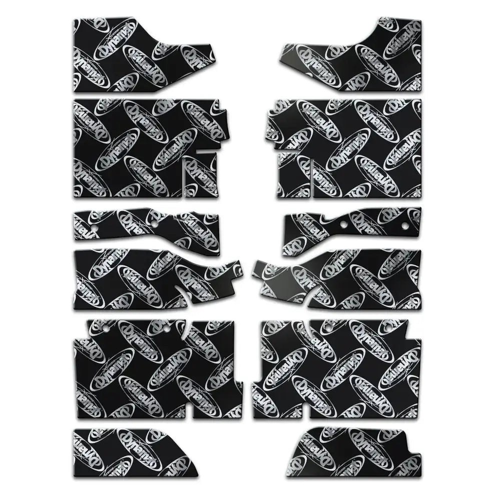 Black and white XFO M4 F Dynamat floor kit for 1994-2004 Ford Mustang