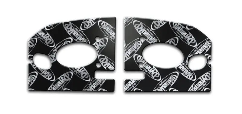 Black sound-dampening pads with oval cutouts for Ford Mustang package tray damping system