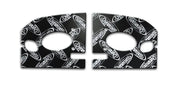 Black sound-dampening pads with oval cutouts for Ford Mustang package tray damping system