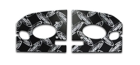 Black sound-dampening pads with oval cutouts for Ford Mustang package tray damping system
