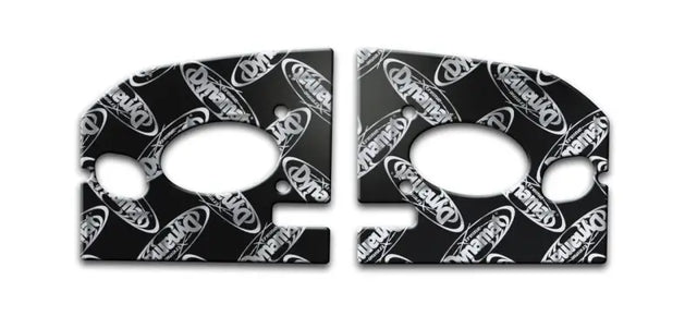 Black sound-dampening pads with oval cutouts for Ford Mustang package tray damping system