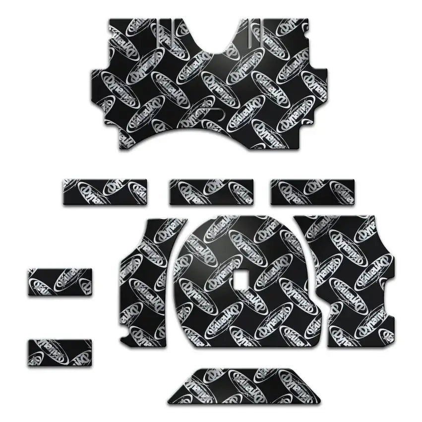 Black Ford Mustang trunk kit with rubber floor mats and patterned design