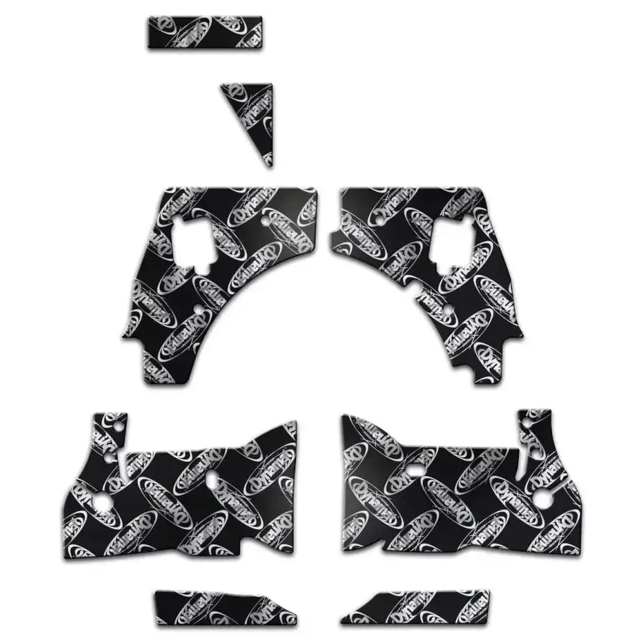 Black and white Ford Mustang fairing kit with repeating logo and superior sound control