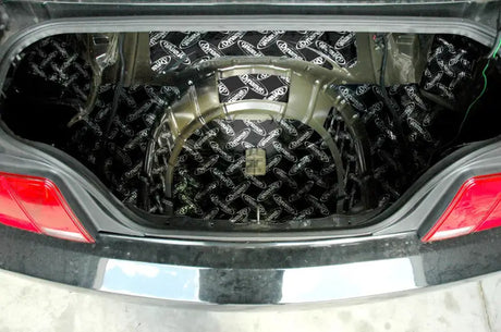 Car trunk soundproofing with XFO M5 T Dynamat for Ford Mustang trunk upgrade