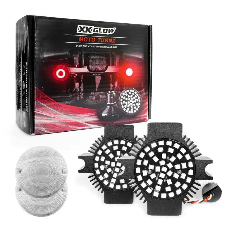 XK Glow Motorcycle Rear LED Turn Signal Kit - Flat Style Clear Lenses - Lights