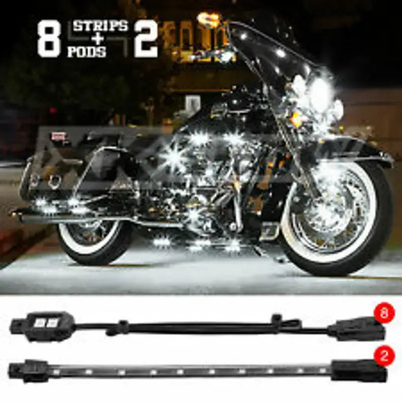 Xk Glow XK034001-W white LED light kit for motorcycles with 10 strips for awesome glow