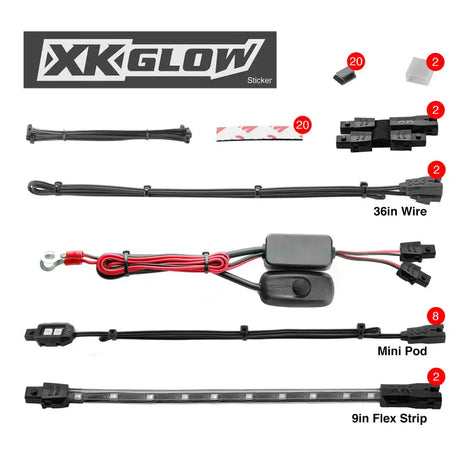 XK Glow LED light kit components from XK034001-W White Led Strip 10Pc Kit