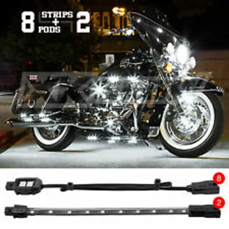 Xk Glow XK034001-W white LED light kit for motorcycles with 10 strips for awesome glow