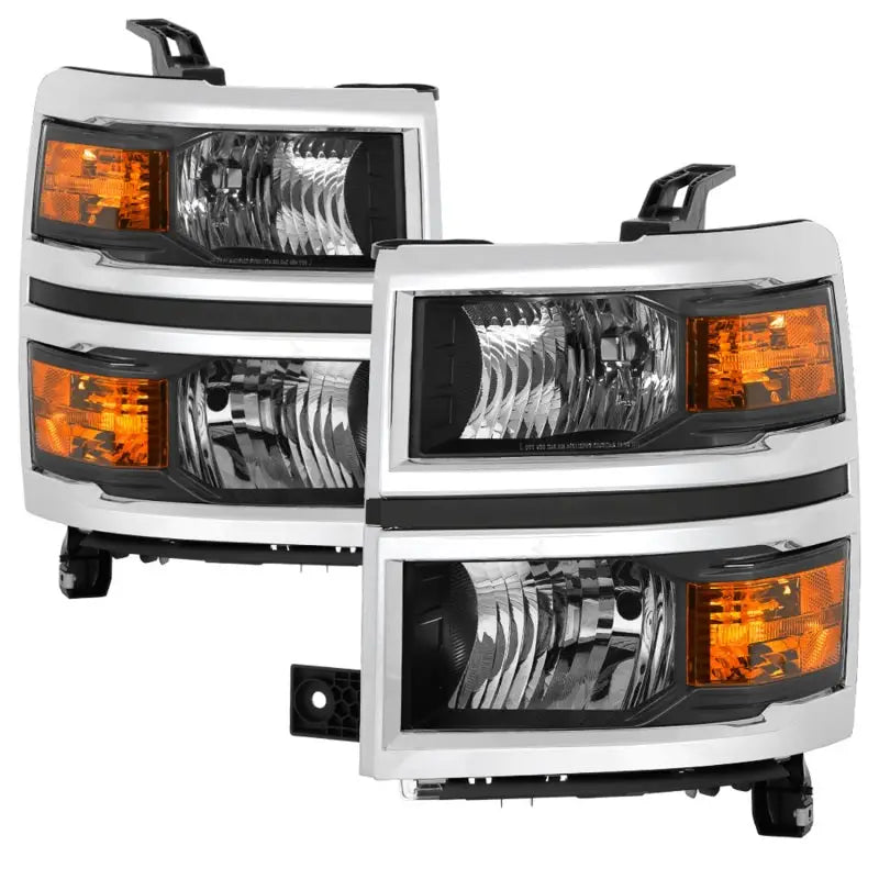 Chrome truck headlights for xTune 14-15 Chevy Silverado 1500 with black trim