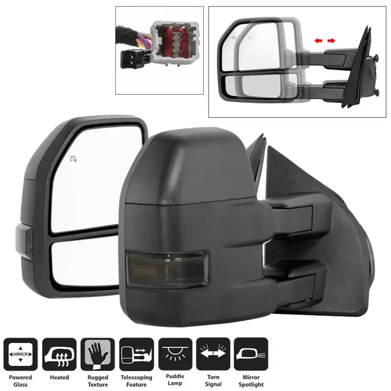 xTune 15-17 Ford F-150 Heated LED Telescoping Pwr Mirrors - Smk (Pair) (MIR-FF15015S-G4-PWH-SM-SET) 