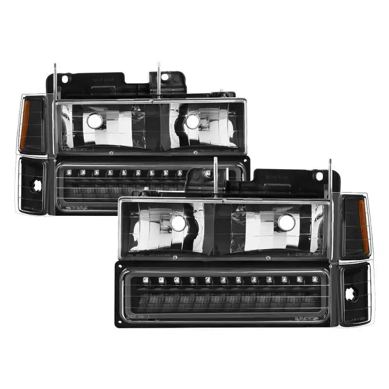 SPYDER Xtune 92-94 Blazer Full Size Corner/LED Bumper Headlights Black HD-JH-CCK88-LED-AM-BK-SET