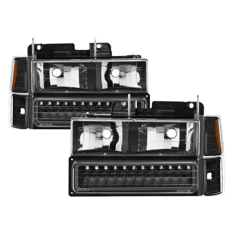 SPYDER Xtune 92-94 Blazer Full Size Corner/LED Bumper Headlights Black HD-JH-CCK88-LED-AM-BK-SET